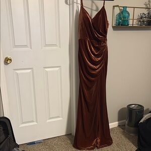 Revelry Rory Velvet Terracotta Bridesmaid dress